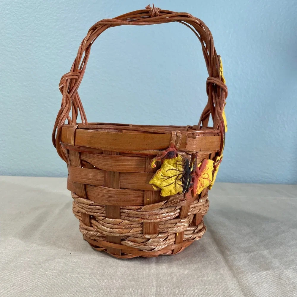 Vintage Fall Basket with Autumn Leaves and Acorns Cottage Decor